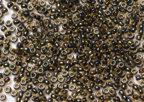 Бисер Япония круглый 11/0 10г 0244 светлый топаз/чёрный радужный, окрашенный изнутри